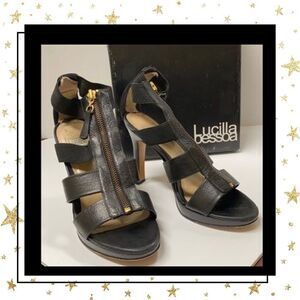 Lucille Pessoa Black Leather Zipper Heels 6 6M